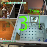 Tricia is bound inside the mirror in the bathroom upstairs.